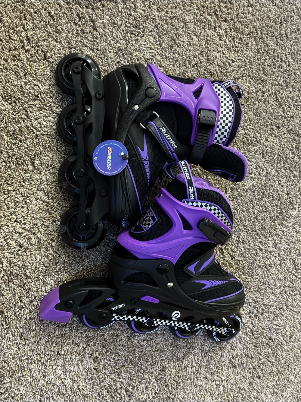Youth Adjustable Purple Inline Skates with Secure Buckle